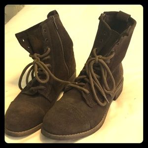 Steve Madden Charrie Cap Toe Leather Suede Khaki Green Combat Boots Size 8